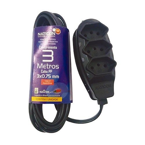 EXTENSAO 2P+T 3MT PRETO NATICON