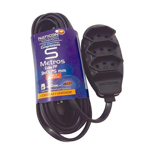 EXTENSAO 2P+T 5MT PRETO NATICON